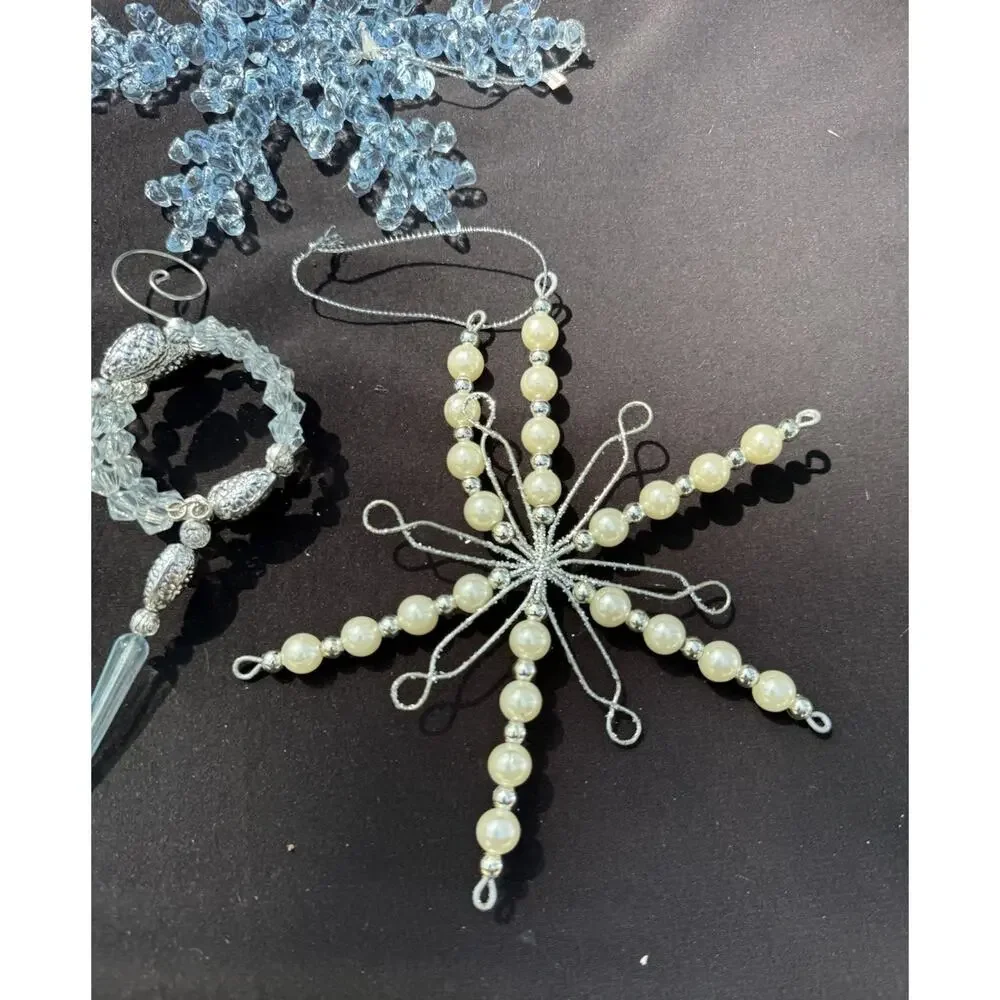 Beautiful Ice Blue Christmas Ornament Lot Snowflakes Bows & More! S1